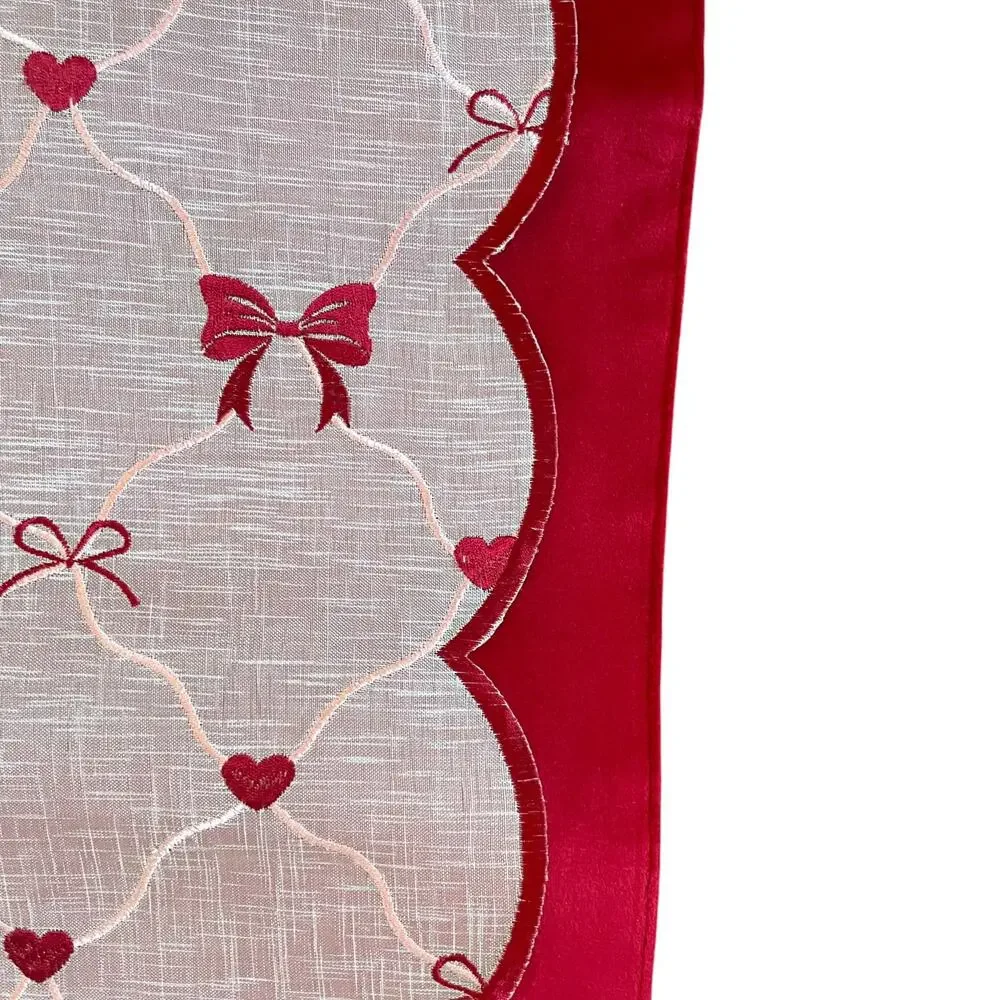2pc Velvet Valentines Day Table Runner Bows Hearts Red & White by Envogue New
